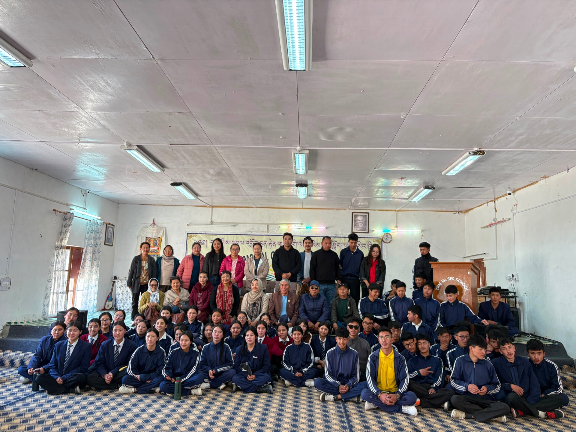 School Assembly & Cultural Programme Large group photo of GHSS Sakti students and teachers seated together in the school assembly hall